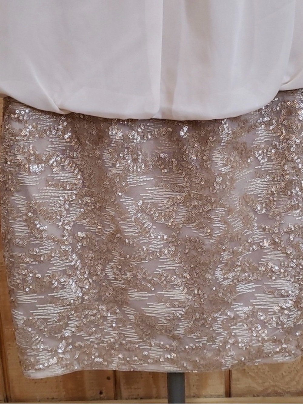 Aidan by Aidan Mattox Cream Blouse with Gold Sequin Mini Skirt - Picture 4 of 10